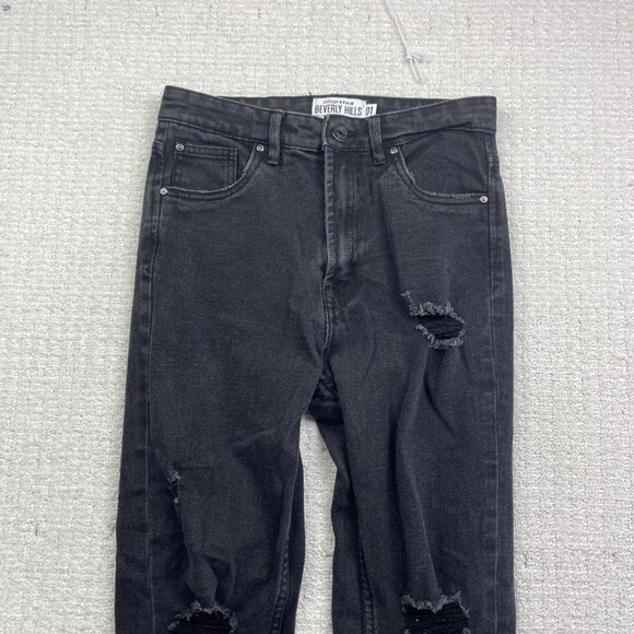 Y2K Refuge Denim Jeans Womens 01 Black Beverly Hills Distressed Skater Punk - Picture 2 of 10